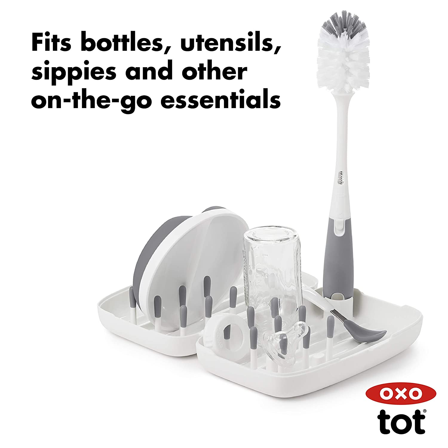 OXO Tot Travel Size Drying Rack with Bottle Brush-12