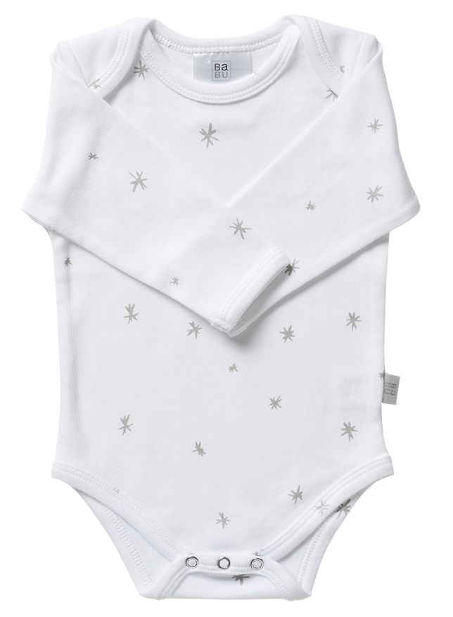Babu Organic Envelope Neck Bodysuit - Grey Star-1