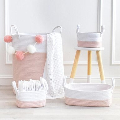 Living Textiles 100% Cotton Rope Hamper - Blush/White-2