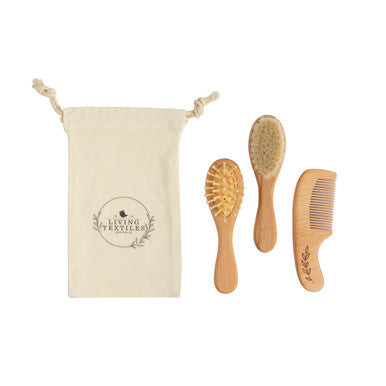 Living Textiles Baby Wooden Brush & Comb 3pc Set-1
