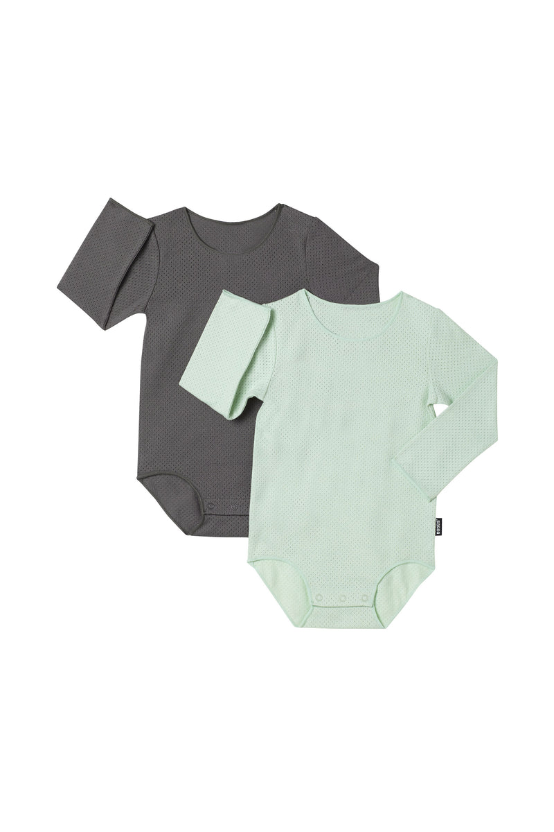 Bonds Wondercool Eyelet Longsleeve Bodysuit 2pk - Mint & Charcoal-3