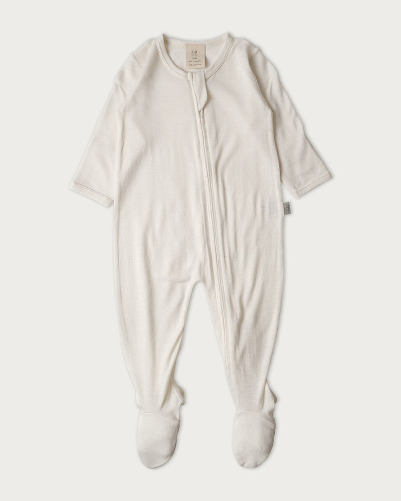 Babu Merino All In One Footed Onesie - Cream-3