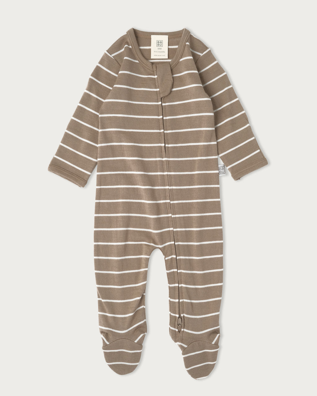 Babu Merino All In One Footed Onesie - Walnut Stripe-3