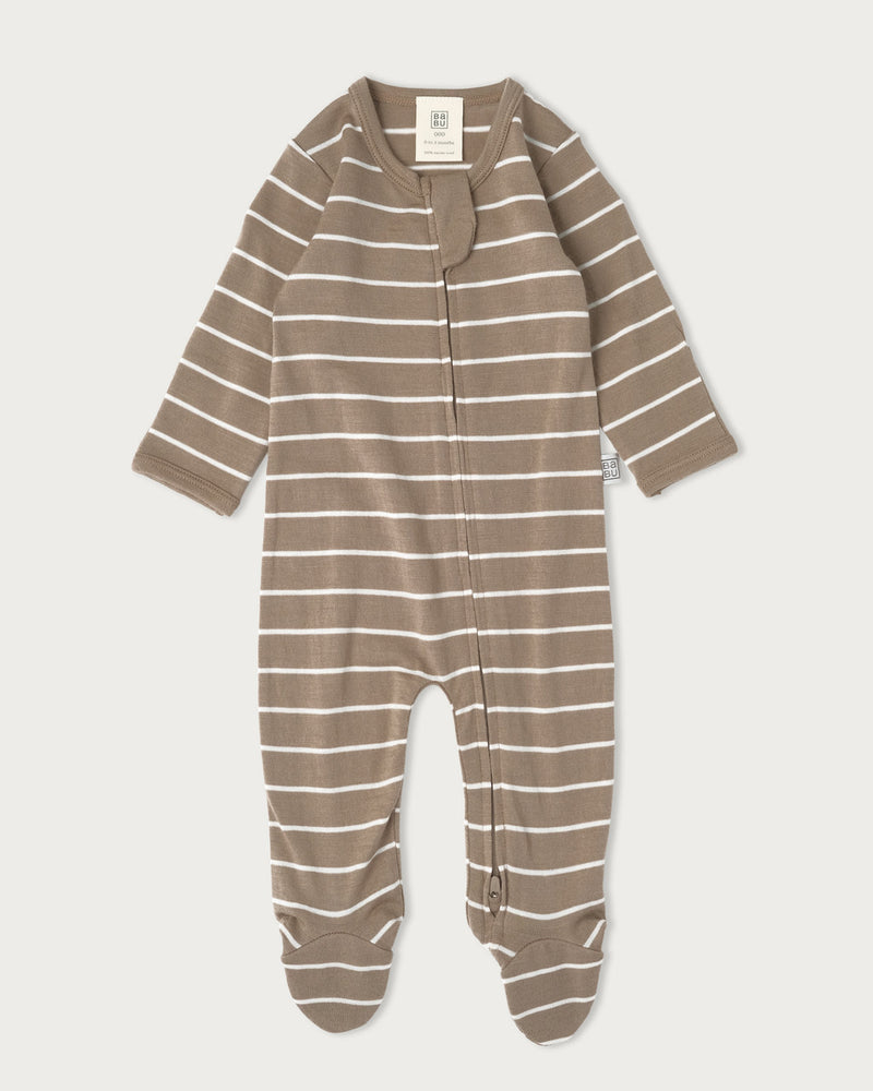 Babu Merino All In One Footed Onesie - Walnut Stripe-3