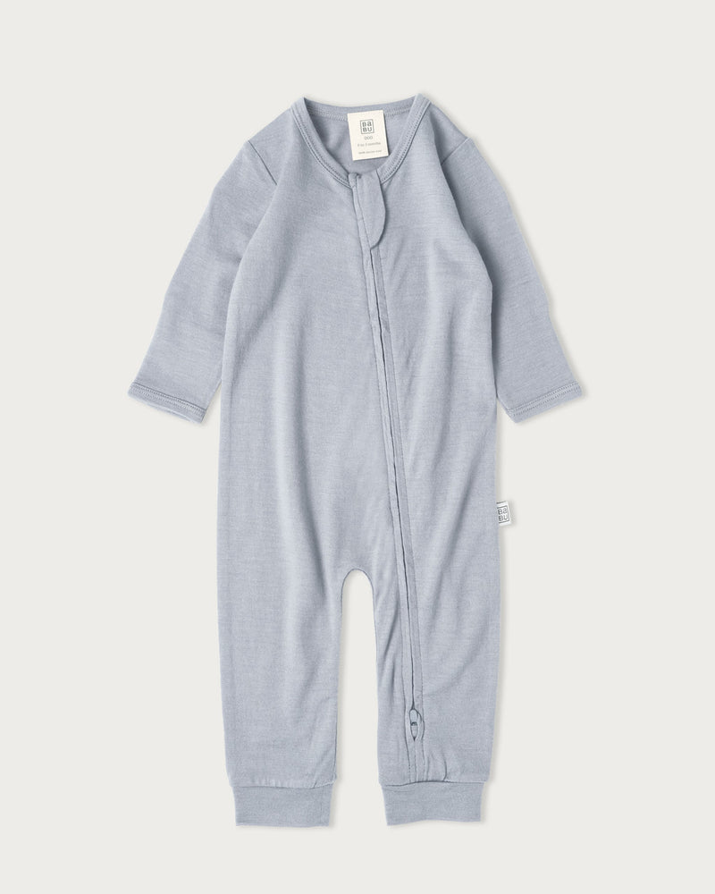Babu Merino All In One Footless Onesie - Periwinkle/Lavender-3