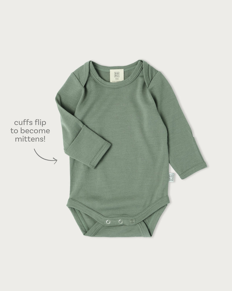 Babu Merino Long Sleeve Bodysuit - Sage-3