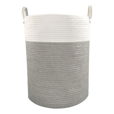 Living Textiles 100% Cotton Rope Hamper - Grey/White-1