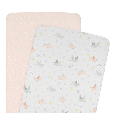 Living Textiles Jersey Bassinet Fitted Sheets - Blush Floral (2pk)-1