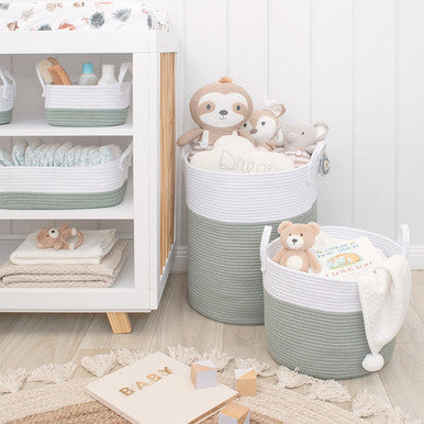 Living Textiles 100% Cotton Rope Hamper - Sage/White-3
