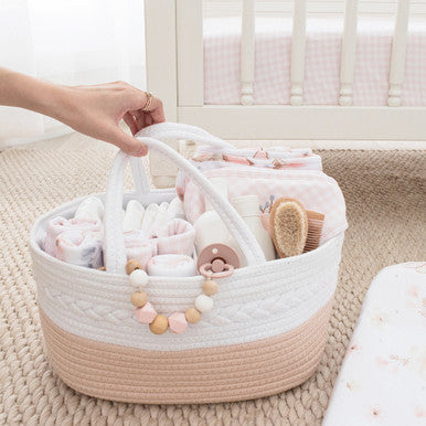 Living Textiles 100% Cotton Rope Nappy Caddy - Blush/White-3