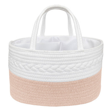 Living Textiles 100% Cotton Rope Nappy Caddy - Blush/White-1