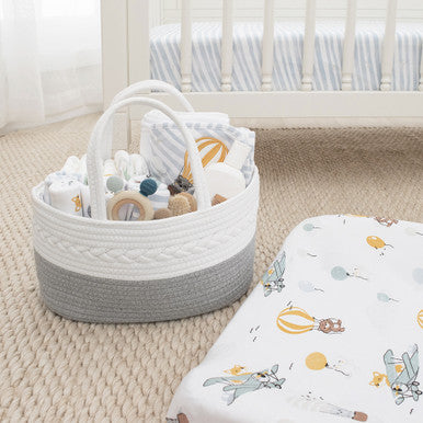Living Textiles 100% Cotton Rope Nappy Caddy - Grey/White-2