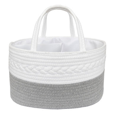 Living Textiles 100% Cotton Rope Nappy Caddy - Grey/White-1