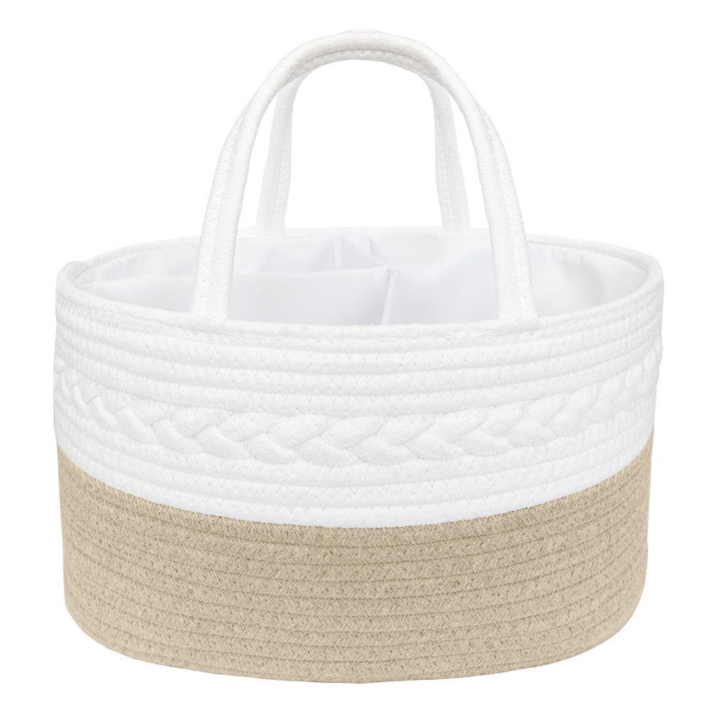 Living Textiles 100% Cotton Rope Nappy Caddy - Natural/White-1