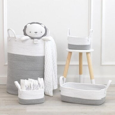 Living Textiles 100% Cotton Rope Hamper - Grey/White-3