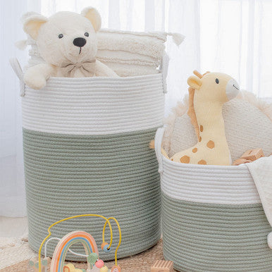 Living Textiles 100% Cotton Rope Hamper - Sage/White-2