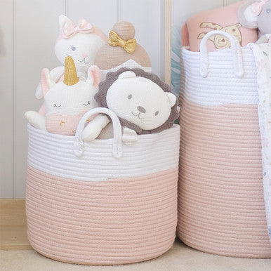 Living Textiles 100% Cotton Rope Hamper Medium - Blush/White-2