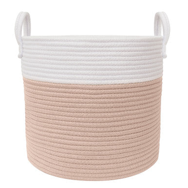 Living Textiles 100% Cotton Rope Hamper Medium - Blush/White-1