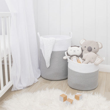 Living Textiles 100% Cotton Rope Hamper Medium - Grey/White-2