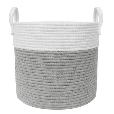 Living Textiles 100% Cotton Rope Hamper Medium - Grey/White-1