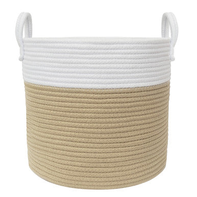 Living Textiles 100% Cotton Rope Hamper Medium - Natural/White-1
