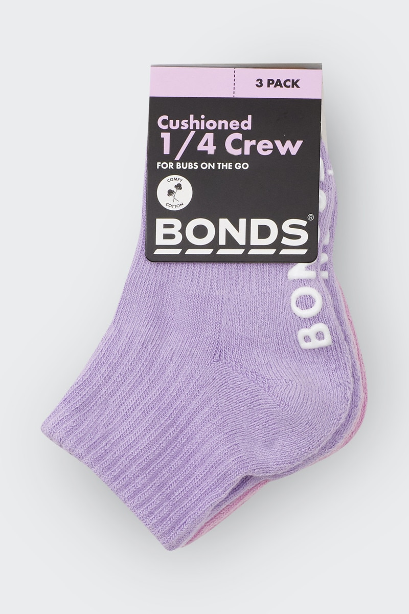 Bonds Baby Logo Cushioned Solid Colours Quarter Crew 3 Pack-6