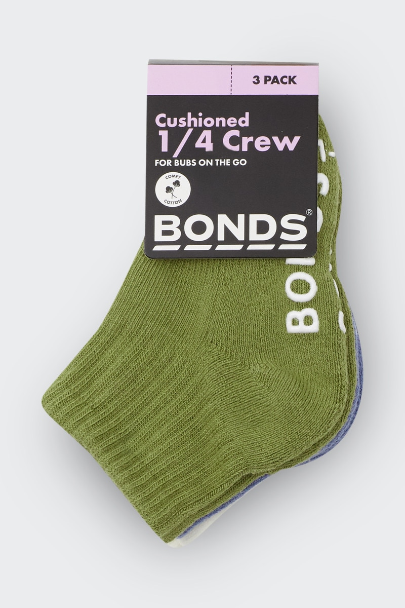 Bonds Baby Logo Cushioned Solid Colours Quarter Crew 3 Pack-11
