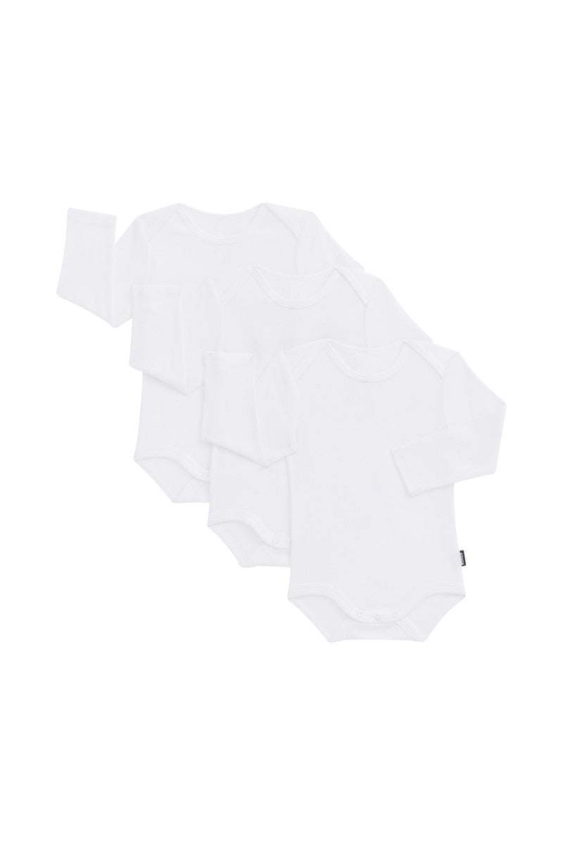 Bonds Essentials Rib Longsleeve Bodysuit 3 Pack - White-1
