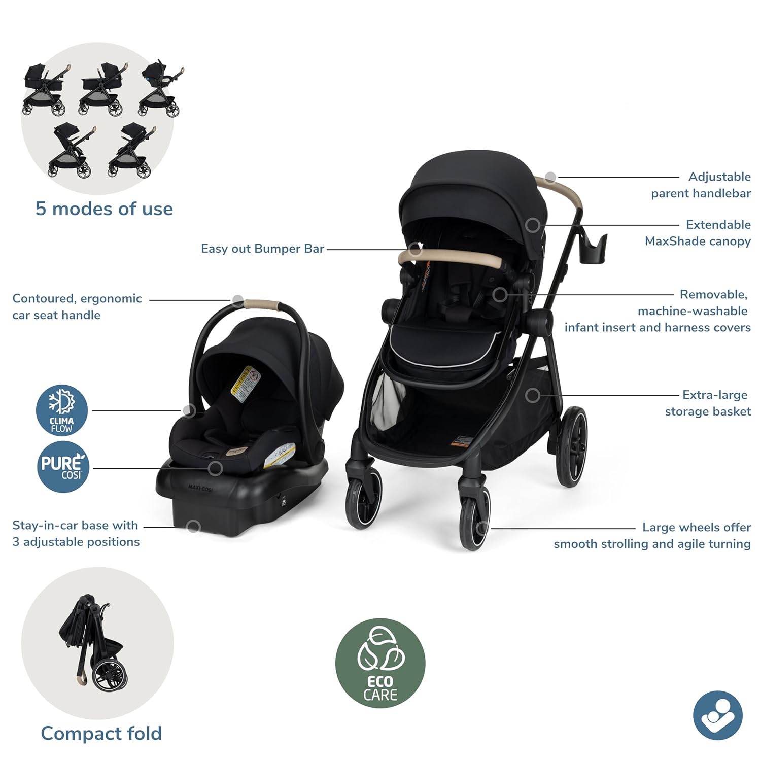 Maxi Cosi Zelia Pro 5-in-1 Travel System - Caspian Caviar-3