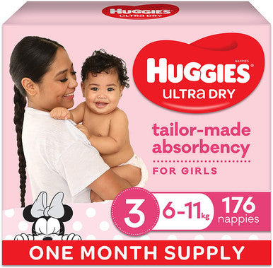 Huggies Ultra Dry Size 3 Girl- 176 Nappies-1