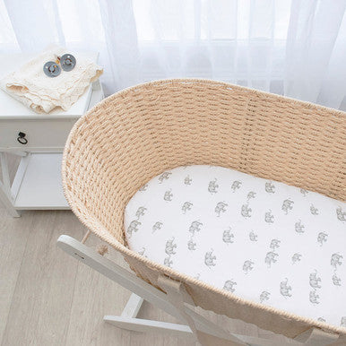 Living Textiles Moses/Pram Jersey Fitted Sheet - Watercolour Elephant 2pk-2