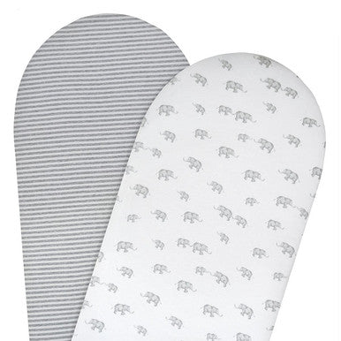 Living Textiles Moses/Pram Jersey Fitted Sheet - Watercolour Elephant 2pk-1