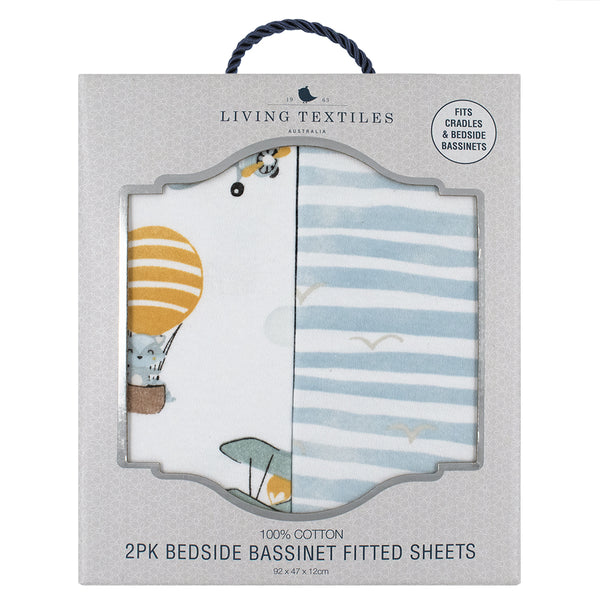 Living Textiles Bedside Bassinet Fitted Sheets - Up Up & Away (2pk)-4