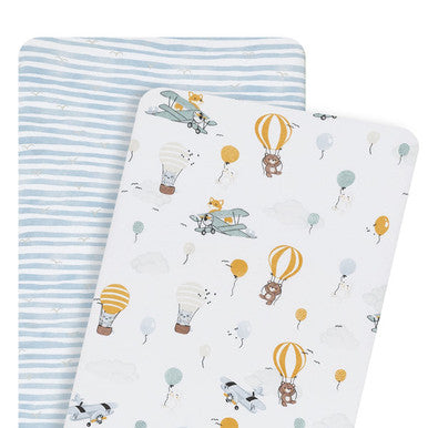 Living Textiles Bedside Bassinet Fitted Sheets - Up Up & Away (2pk)-1