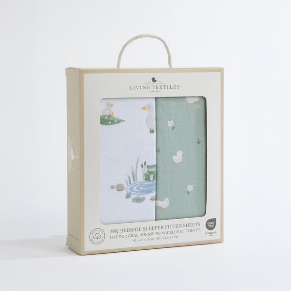 Living Textiles Bedside Sleeper Fitted Sheet - Goosey Goosey (2pk)-2