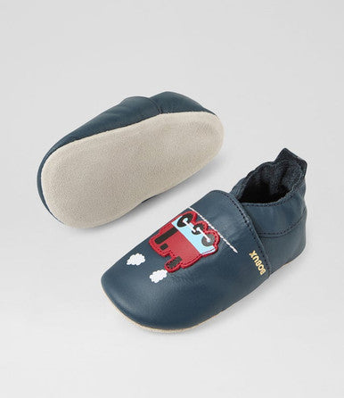 Bobux Soft Sole Simple Shoe - Navy Train And Carriage-1