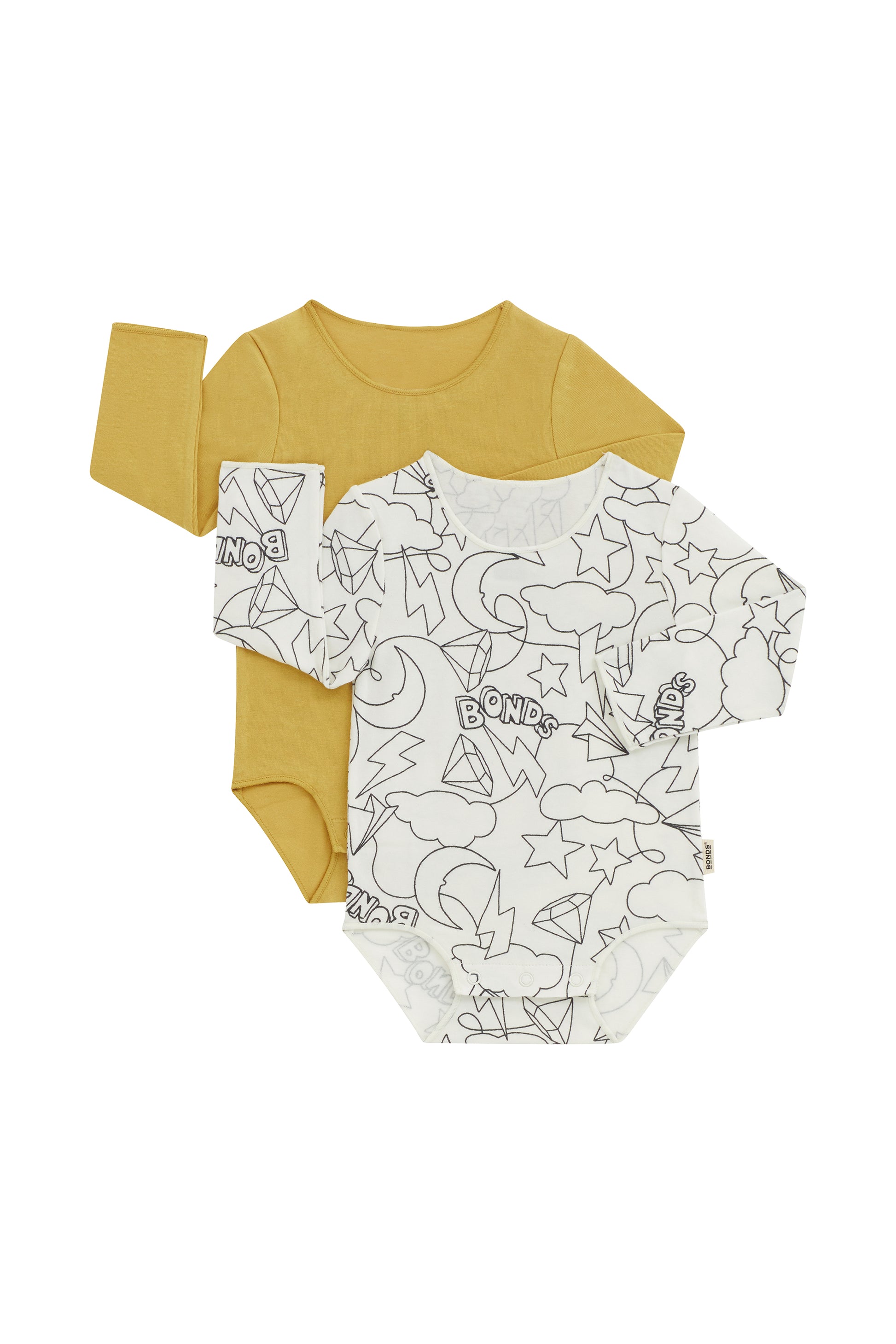 Bonds Wonderbodies Long Sleeve Bodysuit 2 Pack - Paper Planes 6-12m-1