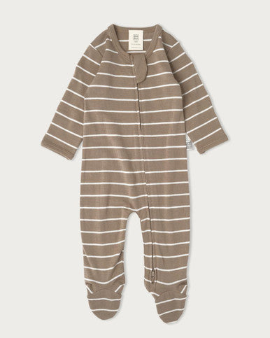 Buy Babu Merino All In One Footed Onesie - Walnut Stripe Online - Babies Nz