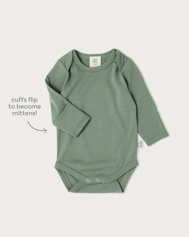 Buy Babu Merino Long Sleeve Bodysuit - Sage Online - Babies Nz