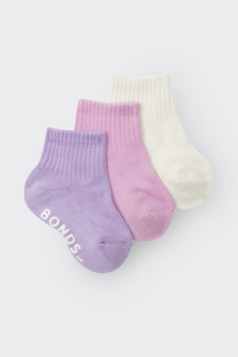 Bonds Baby Logo Cushioned Solid Colours Quarter Crew 3 Pack-1