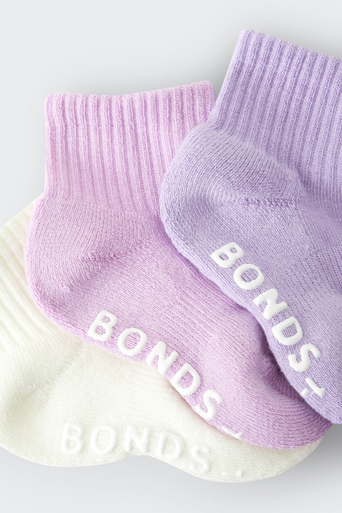 Bonds Baby Logo Cushioned Solid Colours Quarter Crew 3 Pack-2