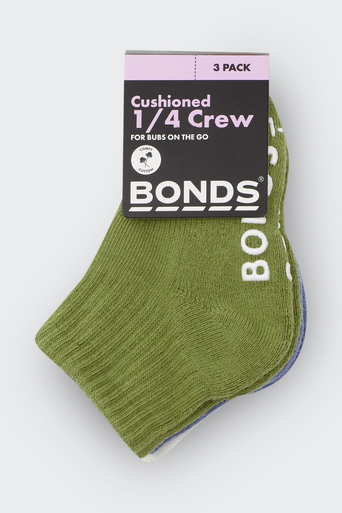 Bonds Baby Logo Cushioned Solid Colours Quarter Crew 3 Pack-5