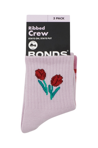 Bonds Pattern Rib Crew Sock 3 Pack-3