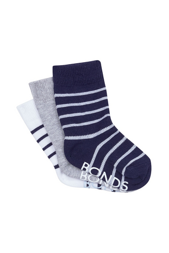 Bonds Stay On Crew Socks 3 Pack - Black Sea-1