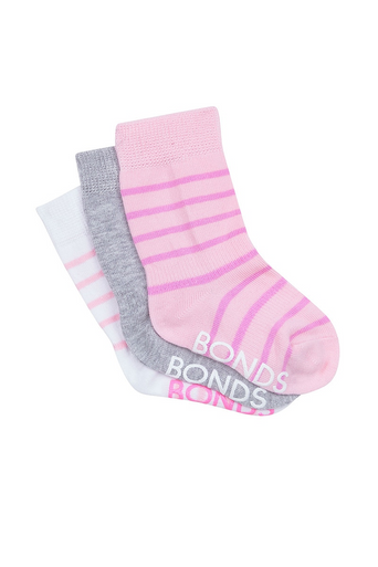 Bonds Stay On Crew Socks 3 Pack  - Pink-1