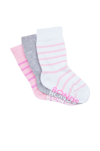 Bonds Stay On Crew Socks 3 Pack  - Pink-2