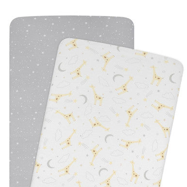 Living Textiles Jersey Bassinet Fitted Sheets - Grey Stars (2pk)-1