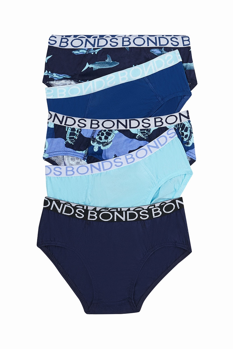 Bonds Boys Briefs 5 Pack - Turtle / Shark Multi-1