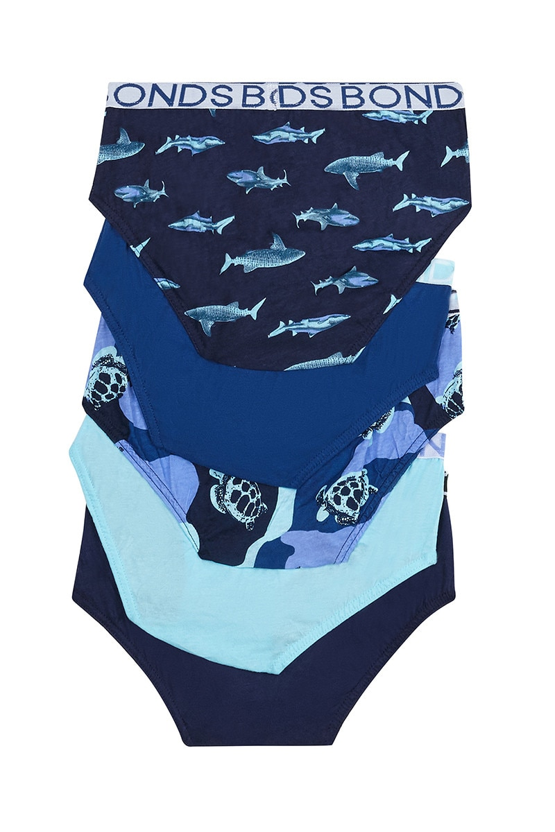 Bonds Boys Briefs 5 Pack - Turtle / Shark Multi-2