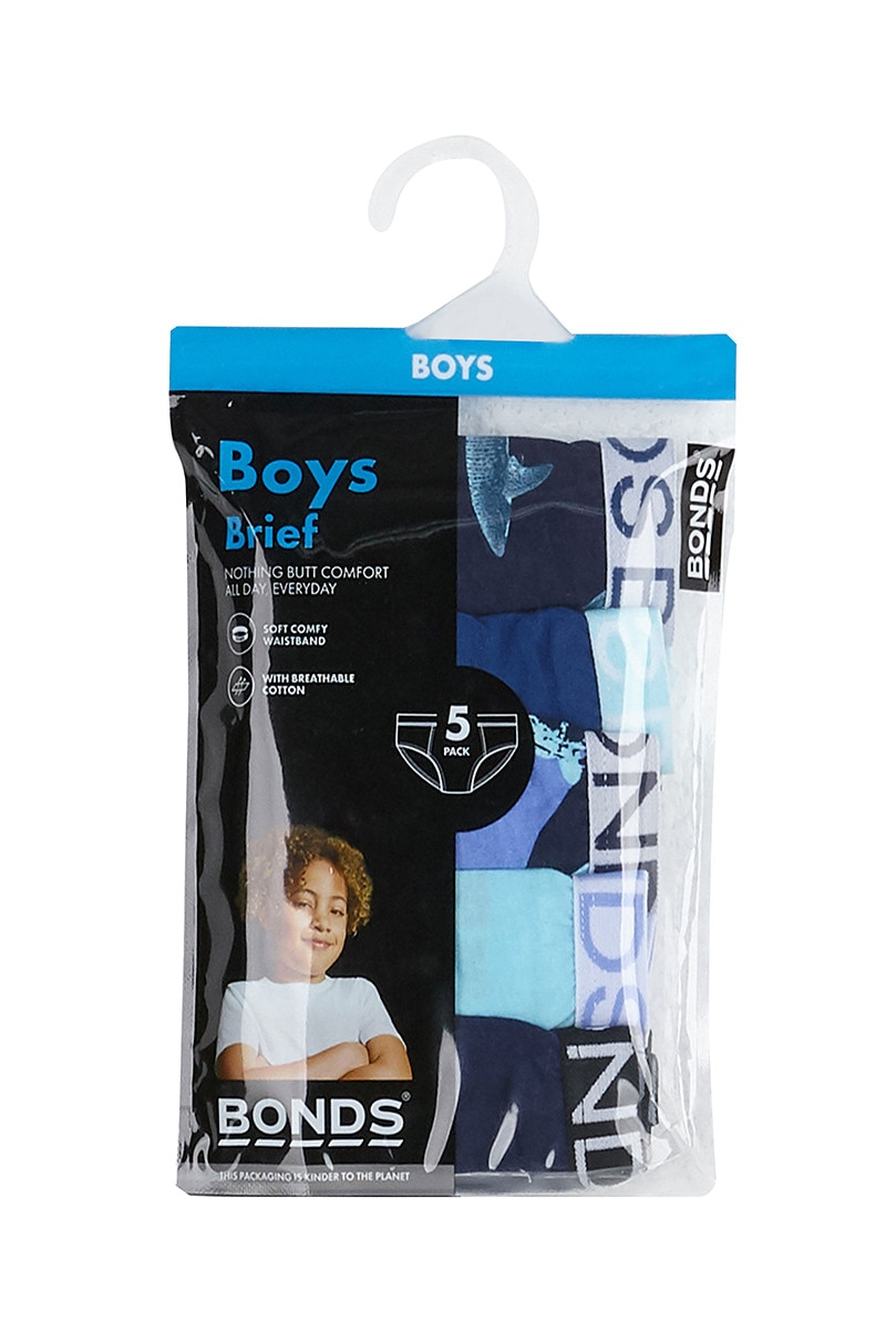 Bonds Boys Briefs 5 Pack - Turtle / Shark Multi-3
